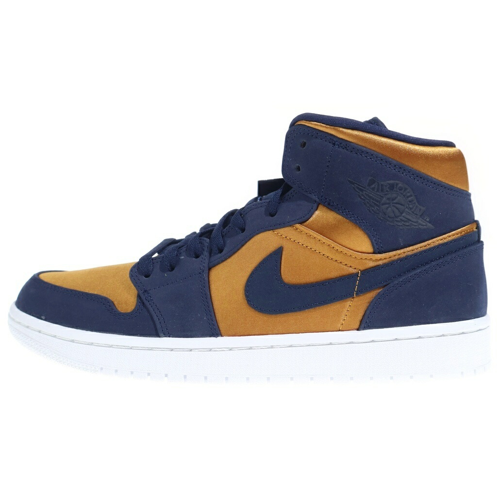 NIKE(ナイキ) 大きさ:27.0糎 AIR JORDAN 1 MID SE Satin Gold 852542-401 エアジョーダン1 ミッド 繻子ゴールド ミドルカットスニーカー 米国海軍/ゴールド US9/27糎【新古品/中古】【座標軸S】【カラーネイビー】【オンライン制限事項商いもの】