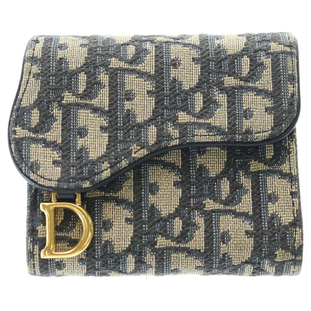 DIOR(クリスチャンディオール) Saddle Lotus サドル 芙蓉 オブ西洋葱柄 三つ折り紙入れ ウォレット 薄墨色 S59192CTZQ M928【中古】【座標軸B】【色つや薄墨色】【オンライン押さえる商いもの】