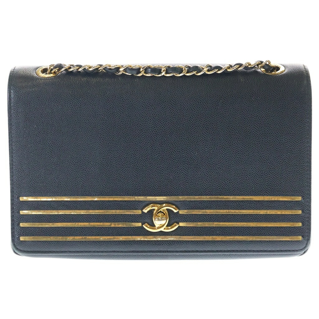 CHANEL(シャネル) キャプテンゴールド フラップバッグ ショルダーバッグ ブラック キャビアスキン ゴールド金具【中古】【程度B】【カラーブラック】【取扱店舗BRING京都河原町店】｜ブランド買取・販売　BRING