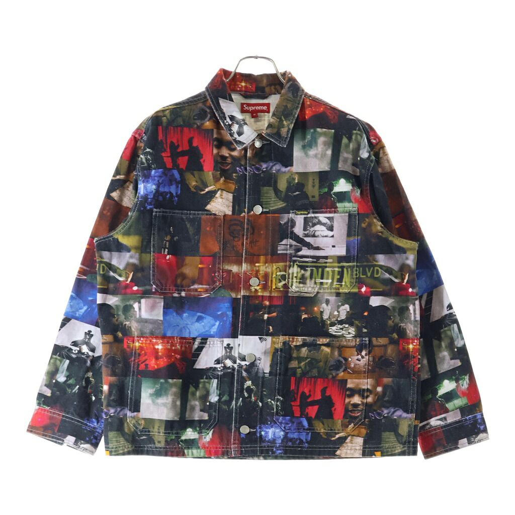 SUPREME(シュプリーム) サイズ:M 21AW Nas and DMX Collage Denim Chore Coat ナズアンドDMX 総柄 カレッジデニムチョアコート ジャケット マルチカラー【中古】【程度B】【カラーマルチカラー】【オンライン限定商品】｜ブランド買取・販売　BRING