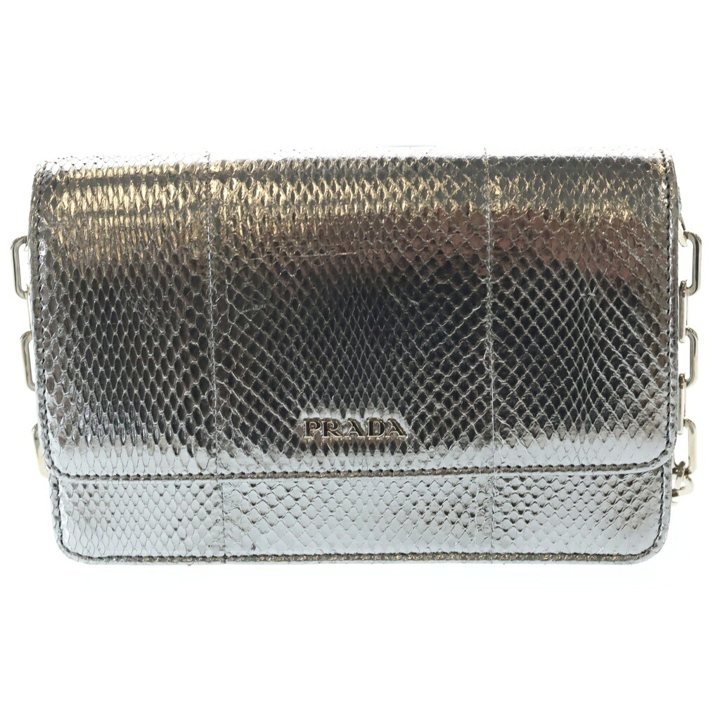 PRADA(プラダ) ショルダーバッグ ミニバッグ シルバー パイソン シルバー金具【中古】【程度B】【カラーシルバー】【取扱店舗BRING心斎橋店】｜ブランド買取・販売　BRING