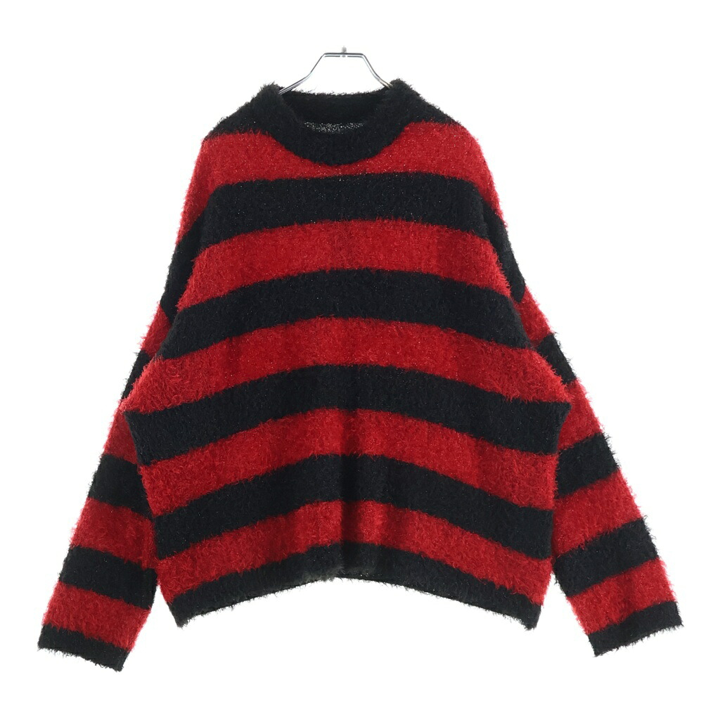SAINT MICHAEL(セントマイケル) サイズ:M 25AW GLITTER BORDER CREW NECK KNIT グリッターボーダー クルーネックニット セーター ブラック/レッド SM-HR1-0000-069【中古】【程度B】【カラーブラック】【オンライン限定商品】|ブランド買取・販売 BRING