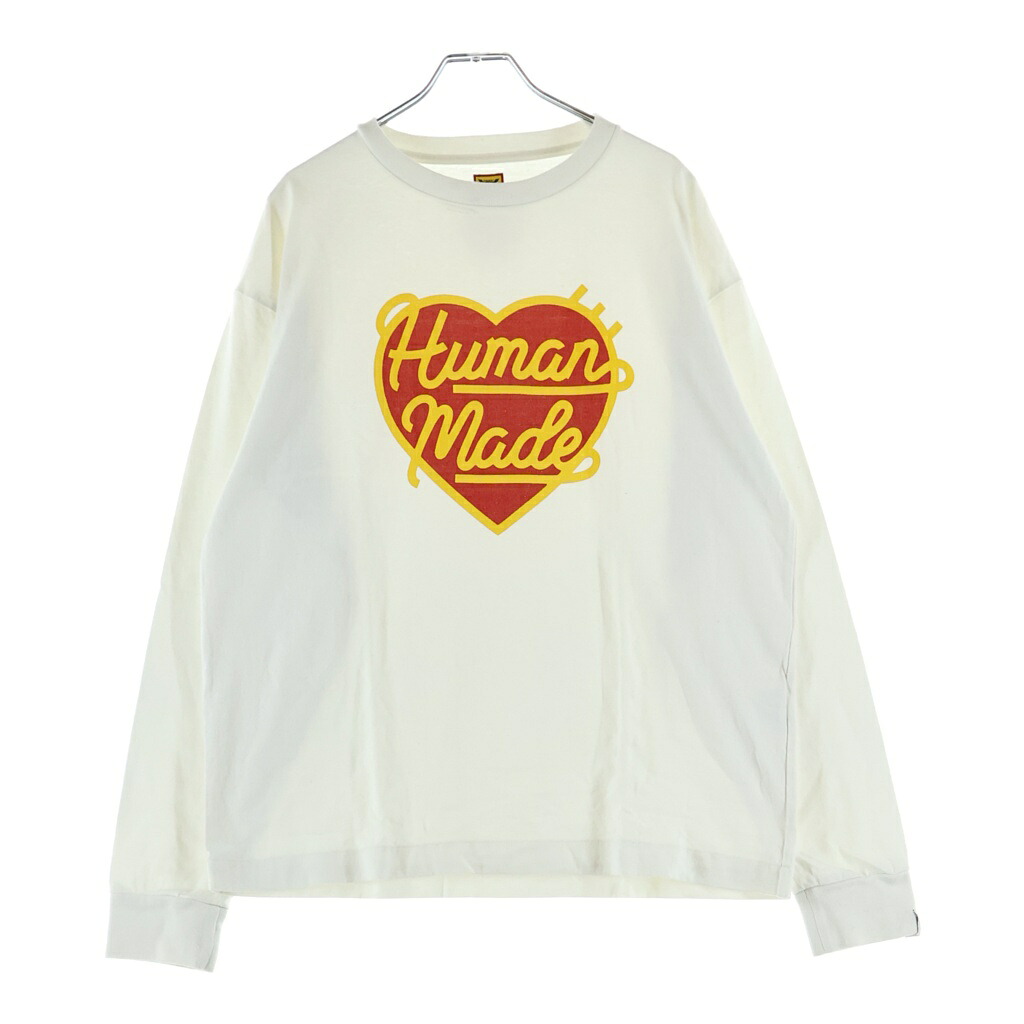 HUMAN MADE(ヒューマンメイド) サイズ:S フロント ハートロゴグラフィック プリント クルーネック 長袖 ロングスリーブTシャツ カットソー ホワイト【中古】【程度B】【カラーホワイト】【取扱店舗BRING THRIFT CLOSET 幕張店】｜ブランド買取・販売　BRING