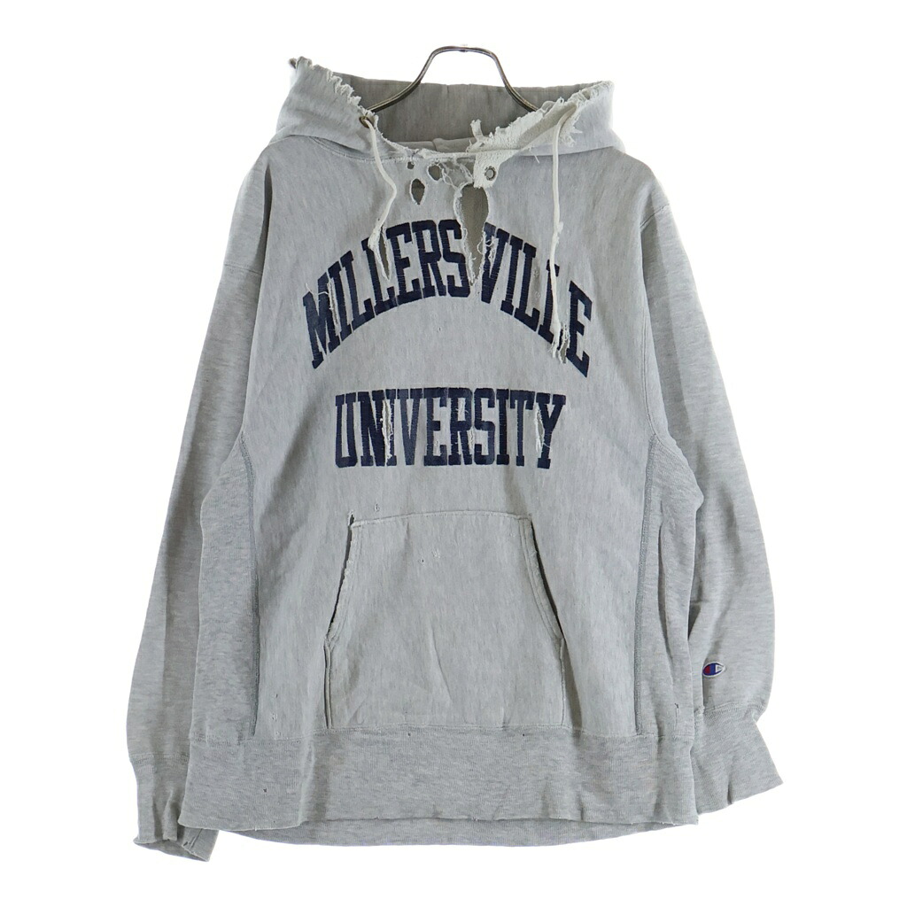 CHAMPION(チャンピオン) サイズ:L 80s VINTAGE REVERSE WEAVE MILLERS VILLE UNIVERSITY ミラーズヴィル ユニバーシティ フロントプリント フーディ パーカー トリコタグ 2段プリント グレー【中古】【程度C】【カラーグレー】【取扱店舗AWESOME高円寺店】|ブランド買取・販売 BRING
