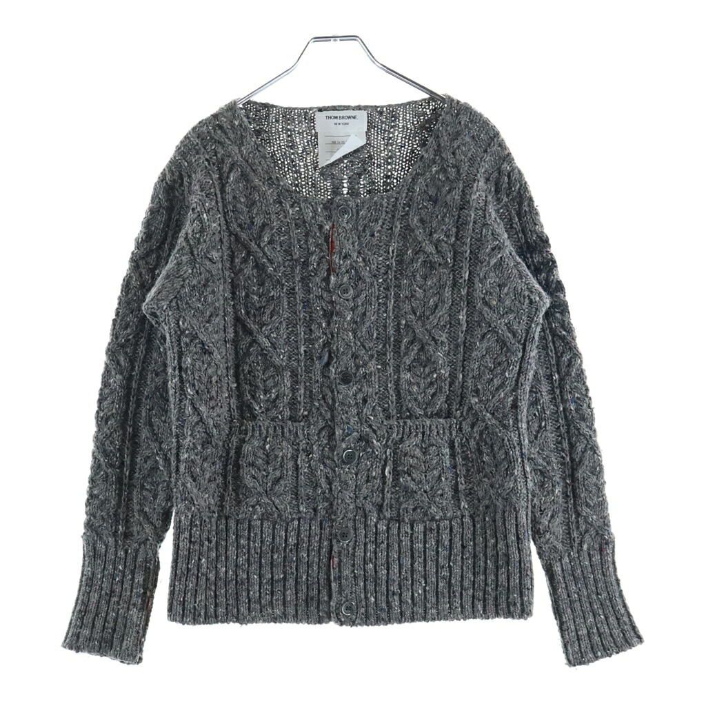 THOM BROWNE(トムブラウン) サイズ:1 トリコロール ウール ニットカーディガン グレー MKC029AKP002【中古】【程度B】【カラーグレー】【オンライン限定商品】｜ブランド買取・販売　BRING