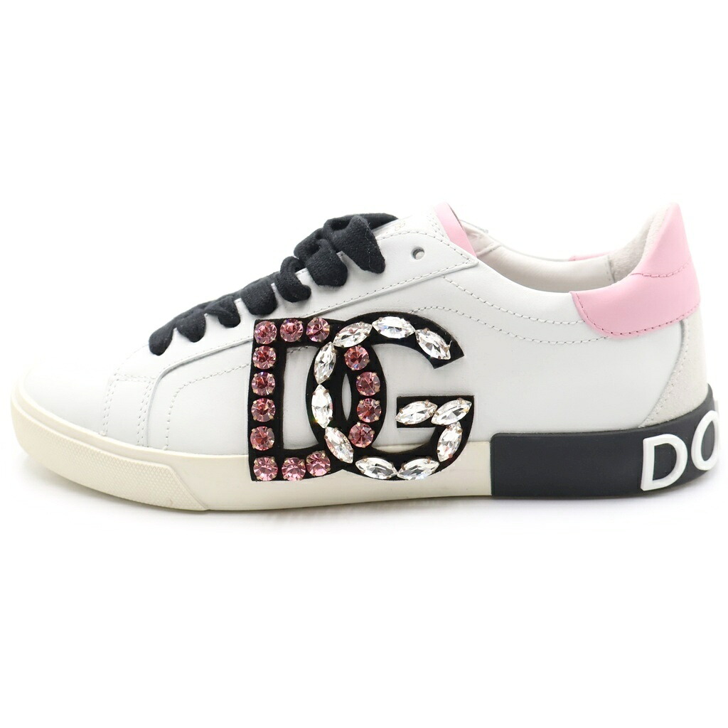 DOLCE & GABBANA(ドルチェアンドガッバーナ) サイズ:38 ラインストーン ロゴ ローカットスニーカー シューズ DGロゴ ホワイト/ブラック/ピンク CK2203AO900 レディース【中古】【程度B】【カラーホワイト】【取扱店舗BRING WASTE_NOT】|ブランド買取・販売 BRING