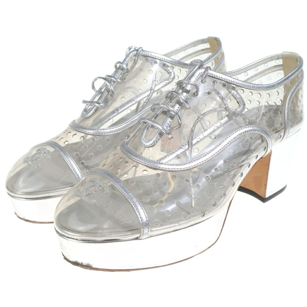 CHANEL(シャネル) サイズ:38C ランウェイ カメリア クリア レースアップ ヒールサンダル シルバー #38C【中古】【程度B】【カラーシルバー】【取扱店舗BRING WASTE_NOT】|ブランド買取・販売 BRING