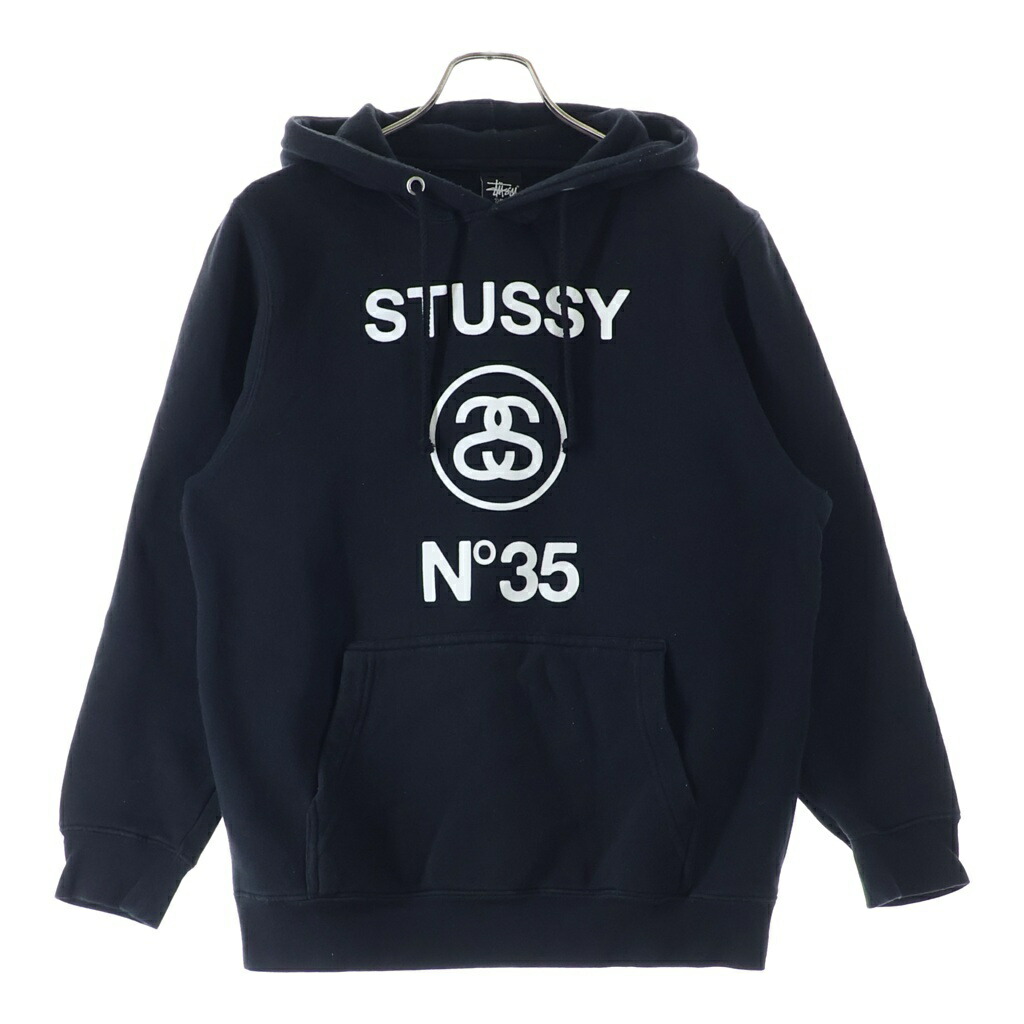 STUSSY(ステューシー) サイズ:S ×FRAGMENT DESIGN フラグメントデザイン フロントロゴプリント プルオーバーフーディー パーカー ブラック【中古】【程度B】【カラーブラック】【取扱店舗BRING THRIFT CLOSET 幕張店】|ブランド買取・販売 BRING