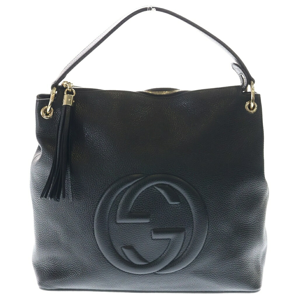 GUCCI(グッチ) ソーホー インターロッキングG レザー フリンジ チェーントートバッグ ゴールド金具 ブラック 536194【中古】【程度A】【カラーブラック】【取扱店舗BRING京都河原町店】｜ブランド買取・販売　BRING