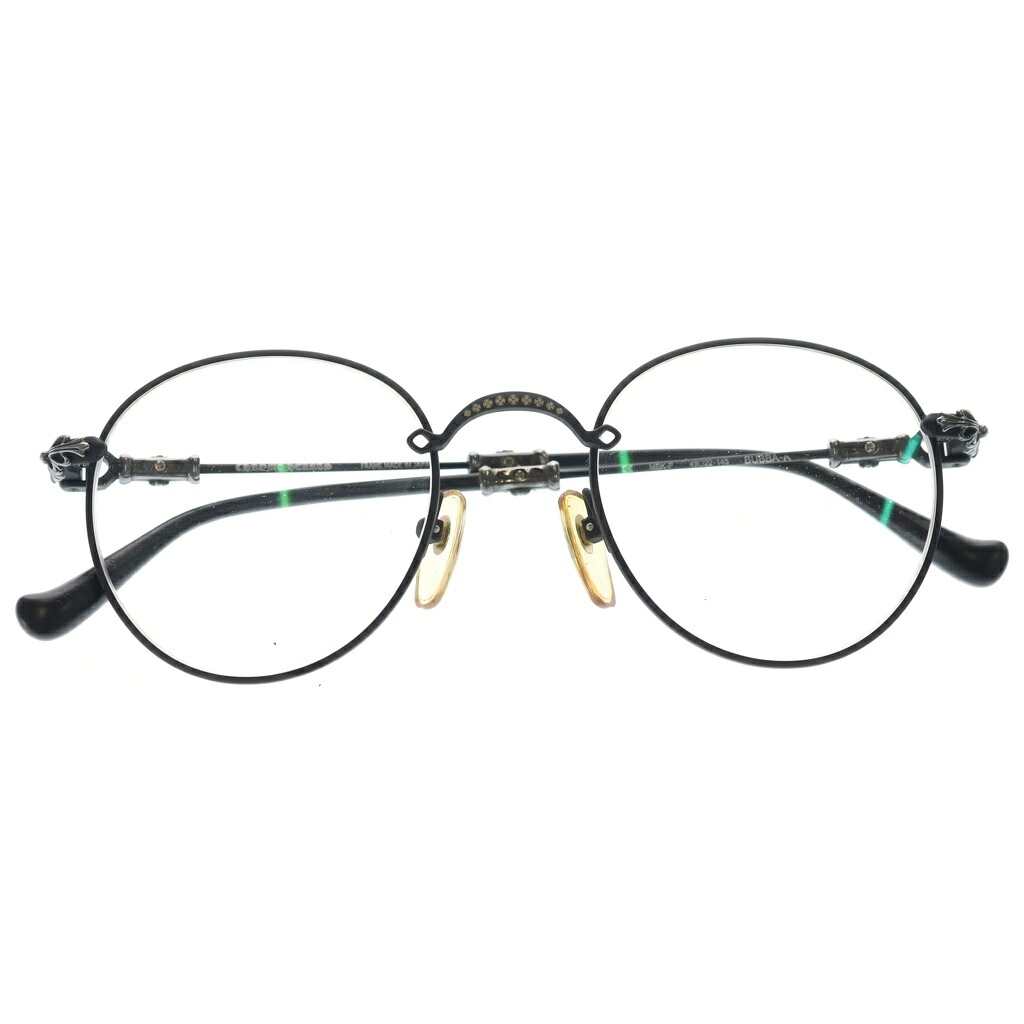 CHROME HEARTS(クロムハーツ) サイズ:49□22-145 BUBBA-A クロステンプル メタルフレーム ラウンド眼鏡 アイウェア シルバー/ブラック【中古】【程度B】【カラーブラック】【取扱店舗渋谷】|ブランド買取・販売 BRING