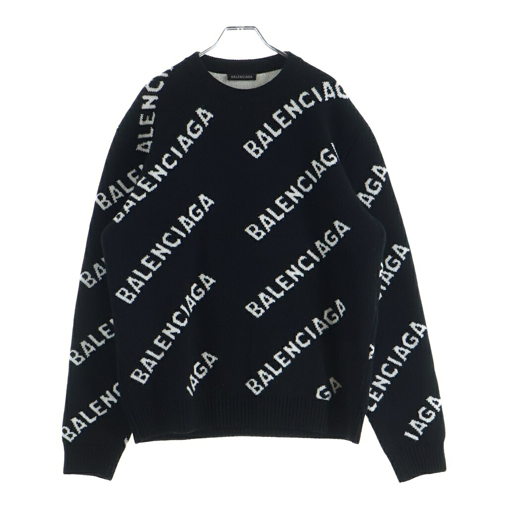 BALENCIAGA(バレンシアガ) サイズ:L ロゴ総柄 クルーネックニットセーター 648433 ブラック【中古】【程度B】【カラーブラック】【オンライン限定商品】|ブランド買取・販売 BRING