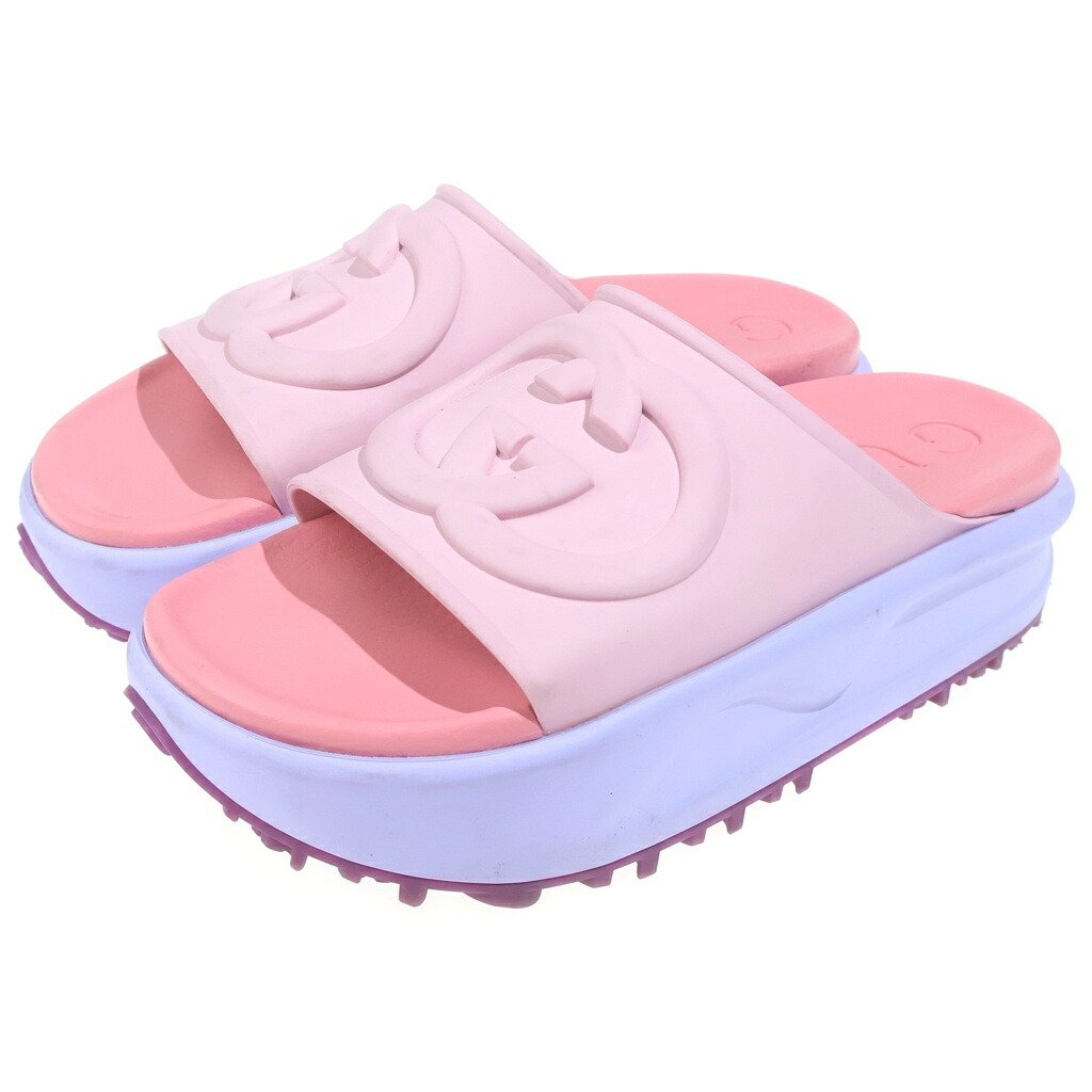 GUCCI(グッチ) サイズ:36 GGスライドサンダル 厚底 ラバーサンダル シューズ レディース ピンク/パープル 692845【中古】【程度B】【カラーピンク】【オンライン限定商品】｜ブランド買取・販売　BRING 13,570円