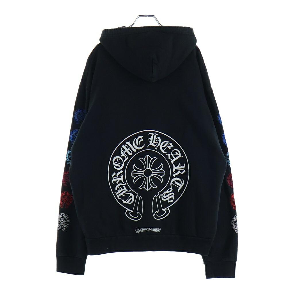CHROME HEARTS(クロムハーツ) サイズ:L Multi Color Horseshoe Pullover Hoodie マルチカラー スリーブホースシューロゴ プルオーバーパーカー フーディー ブラック【中古】【程度B】【カラーブラック】【取扱店舗BRING仙台店】｜ブランド買取・販売　BRING