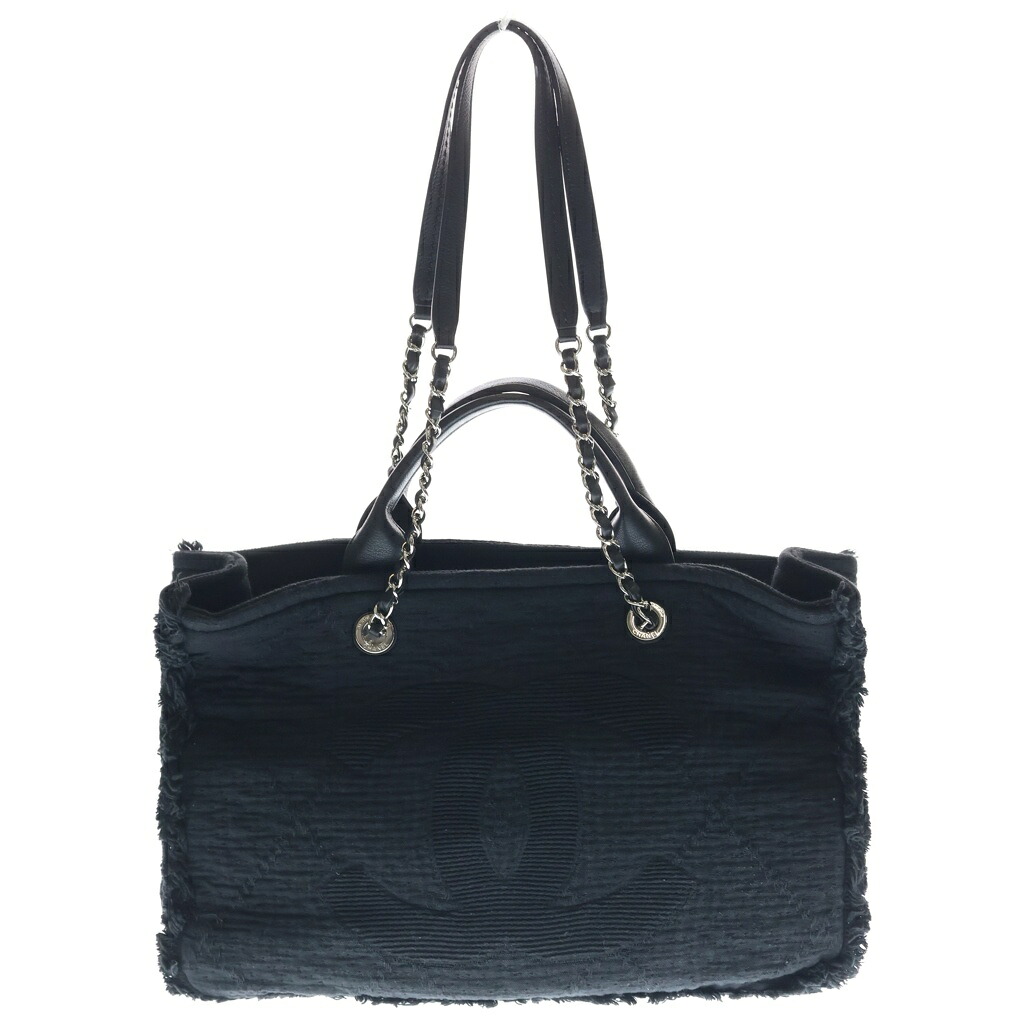 CHANEL(シャネル) ドーヴィル ラージ チェーントートバッグ ブラック キャンバス シルバー金具 A57180【中古】【程度B】【カラーブラック】【取扱店舗原宿】|ブランド買取・販売 BRING