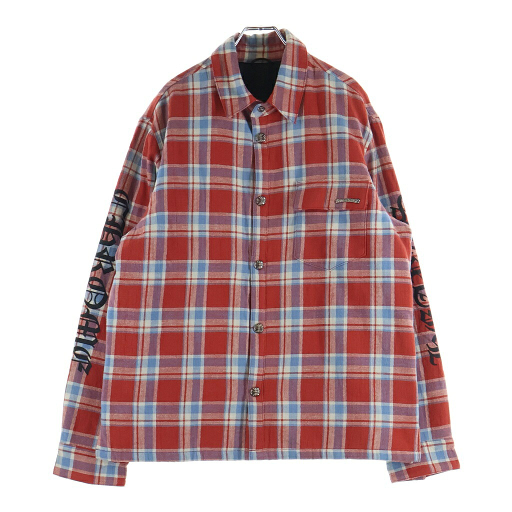CHROME HEARTS(クロムハーツ) サイズ:L WORKN JNKYD PLD スリーブロゴ チェック柄キルティングシャツジャケット レッド【中古】【程度A】【カラーレッド】【取扱店舗BRING仙台店】|ブランド買取・販売 BRING
