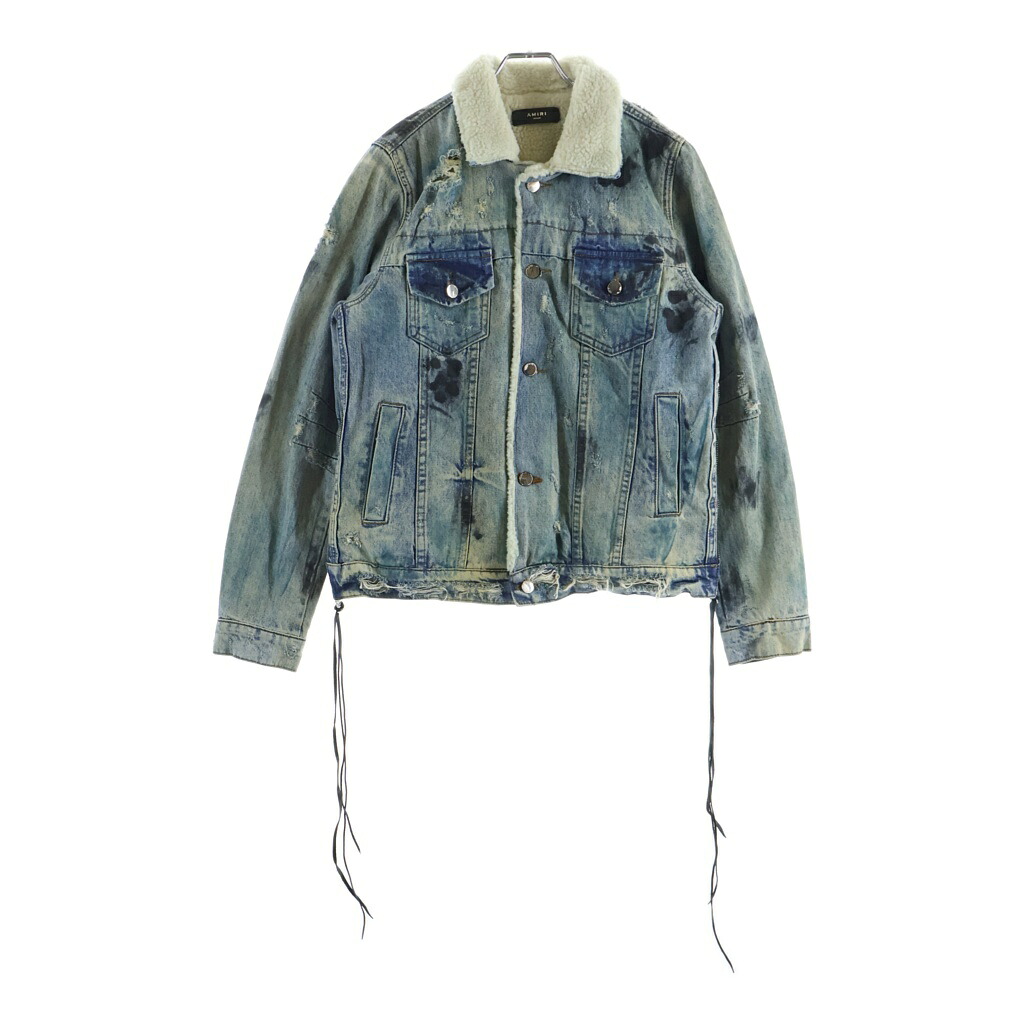 AMIRI(アミリ) サイズ:M ダメージ加工 ムートン ボア デニム ジャケット インディゴ【中古】【程度B】【カラーブルー】【オンライン限定商品】｜ブランド買取・販売　BRING