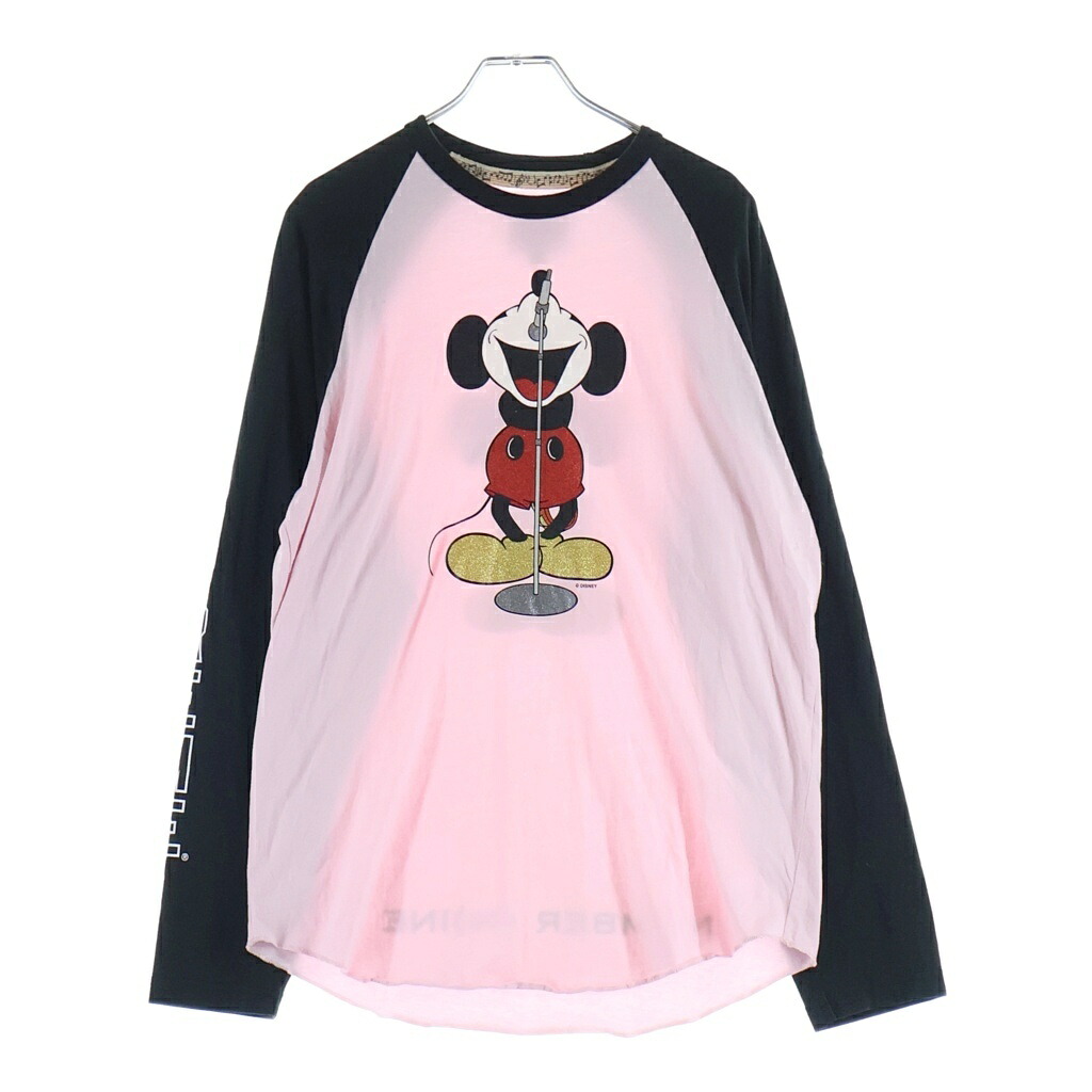 SUPREME(シュプリーム) サイズ:S 25AW &times; Number Nine ミッキーフロントラメプリント クルーネック 長袖Tシャツ ピンク/ブラック【中古】【程度B】【カラーピンク】【取扱店舗BRING梅田茶屋町店】｜ブランド買取・販売　BRING