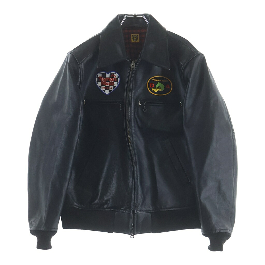 HUMAN MADE(ヒューマンメイド) サイズ:S LETHER JACKET ロゴワッペン ホーススキン レザージャケット ブラック HM28JK047【中古】【程度B】【カラーブラック】【オンライン限定商品】｜ブランド買取・販売　BRING