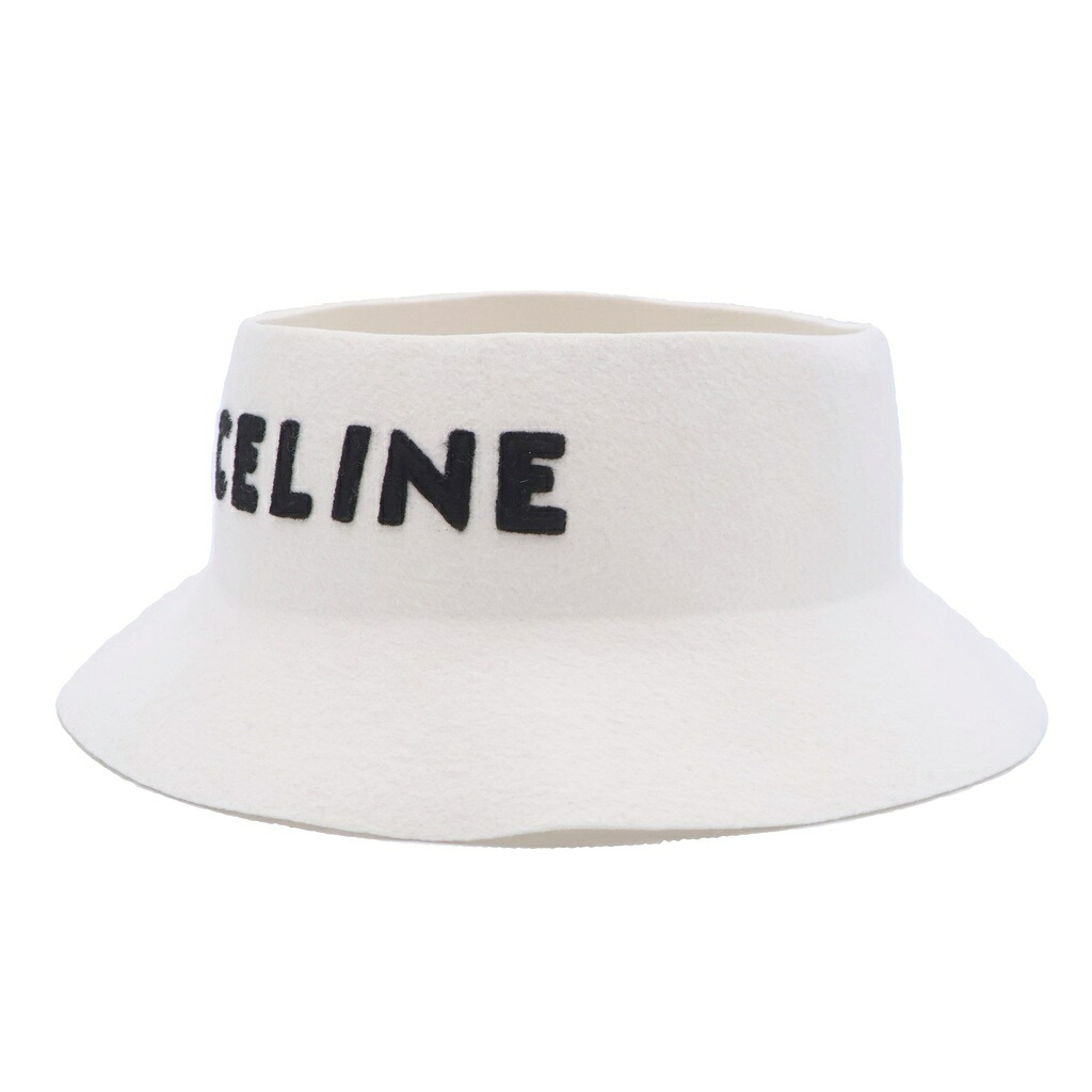 CELINE(セリーヌ) サイズ:L クラウンレスハット 帽子 ブランドロゴ 2AUV3749Q ホワイト【中古】【程度A】【カラーホワイト】【取扱店舗BRING心斎橋店】|ブランド買取・販売 BRING