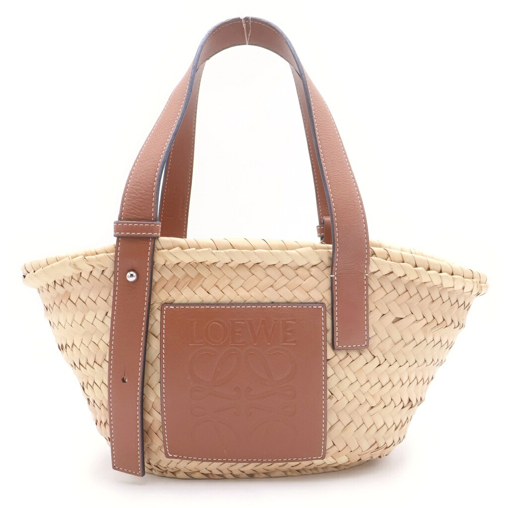 LOEWE(ロエベ) アナグラム ハンドバッグ カゴバッグ ブラウン×ベージュ レザー×ラフィア シルバー金具【中古】【程度B】【カラーベージュ】【取扱店舗渋谷】|ブランド買取・販売 BRING