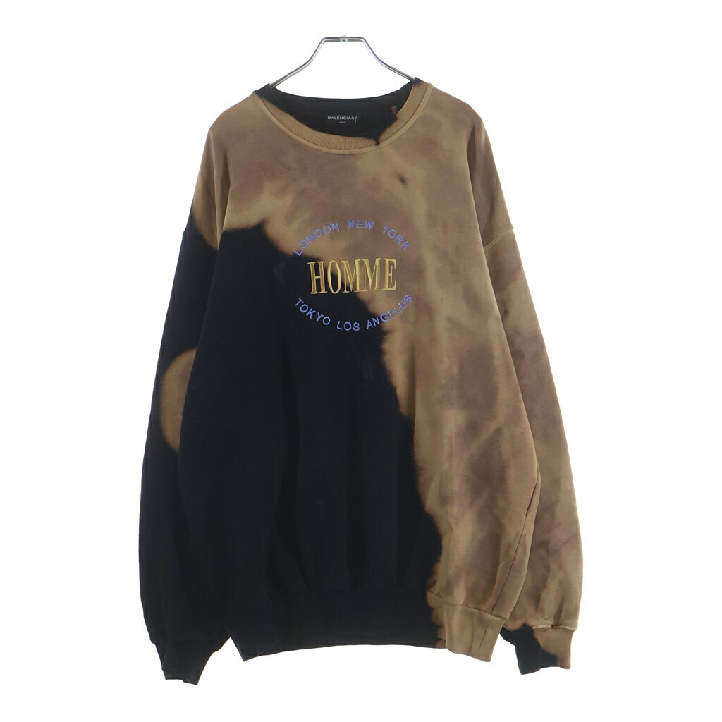 BALENCIAGA(バレンシアガ) サイズ:S 17AW ブリーチ加工 HOMME刺繍 オーバーサイズスウェットトレーナー ブラック/ベージュ486095 TWK44【中古】【程度A】【カラーブラック】【取扱店舗新宿】｜ブランド買取・販売　BRING