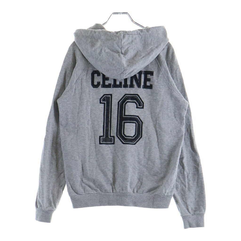 CELINE(セリーヌ) サイズ:S HOODED SWEATER EMBROIDERED WITH CELINE 16 2Y174450I ナンバーロゴプリント カシミヤ混 プルオーバーパーカー フーディ グレー【中古】【程度B】【カラーグレー】【取扱店舗BRING札幌店】｜ブランド買取・販売　BRING