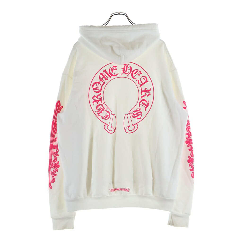 CHROME HEARTS(クロムハーツ) サイズ:L SWTSHRT PLVR ホースシュープリントプルオーバーパーカー ホワイト/ピンク【中古】【程度B】【カラーホワイト】【取扱店舗新宿】｜ブランド買取・販売　BRING