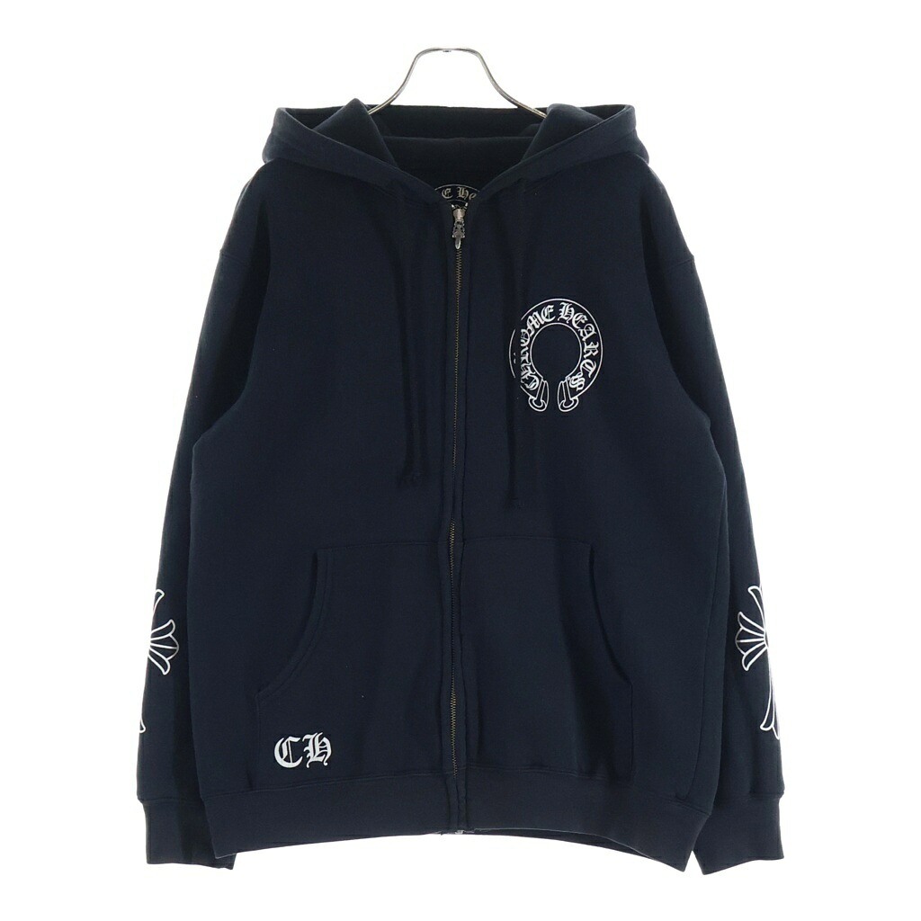 CHROME HEARTS(クロムハーツ) サイズ:L SWTSHRT HD ZIP 袖CHクロス バックスクロールラベルプリント ジップパーカー【中古】【程度B】【カラーブラック】【取扱店舗BRING札幌店】｜ブランド買取・販売　BRING
