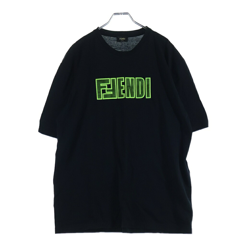 FENDI(フェンディ) サイズ:XL FF LOGO MESH CREW T-SHIRT FAF538 FF ロゴ メッシュ クルーネック半袖Tシャツカットソー ブラック【中古】【程度A】【カラーブラック】【取扱店舗新宿】|ブランド買取・販売 BRING