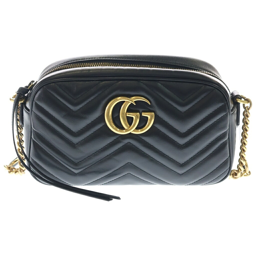 GUCCI(グッチ) GGマーモント なめし革 ショルダーバッグ 黒いこと 447632【中古】【度合いA】【色つや黒いこと】【取りまわしバス発着場BRING心斎橋店】