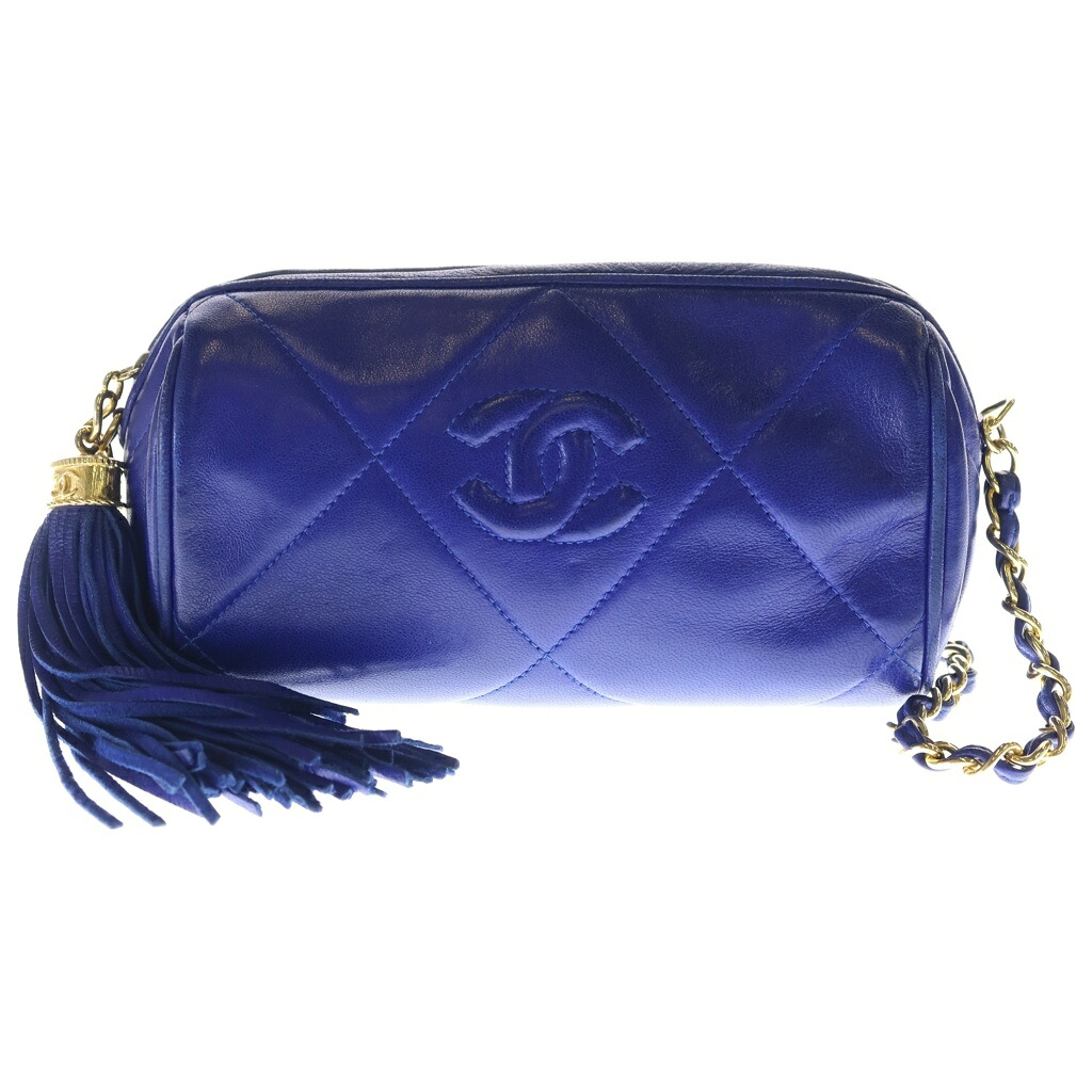CHANEL(シャネル) マトラッセ フリンジチャーム タッセル ミニチェーンショルダーバッグ ブルー レザー ゴールド金具【中古】【程度B】【カラーブルー】【取扱店舗BRING心斎橋店】｜ブランド買取・販売　BRING