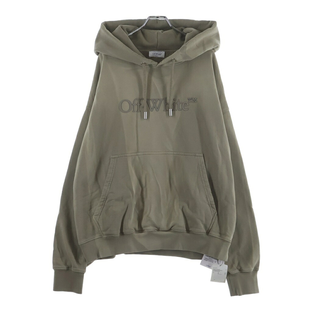 OFF-WHITE(オフホワイト) サイズ:XL Laundry Khaki Textured Logo Hoodie フロントロゴラバープリント コットン プルオーバーパーカー ベージュ OMBB085F23FLE021【新古品/中古】【程度S】【カラーベージュ】【取扱店舗BRING WASTE_NOT】｜ブランド買取・販売　BRING
