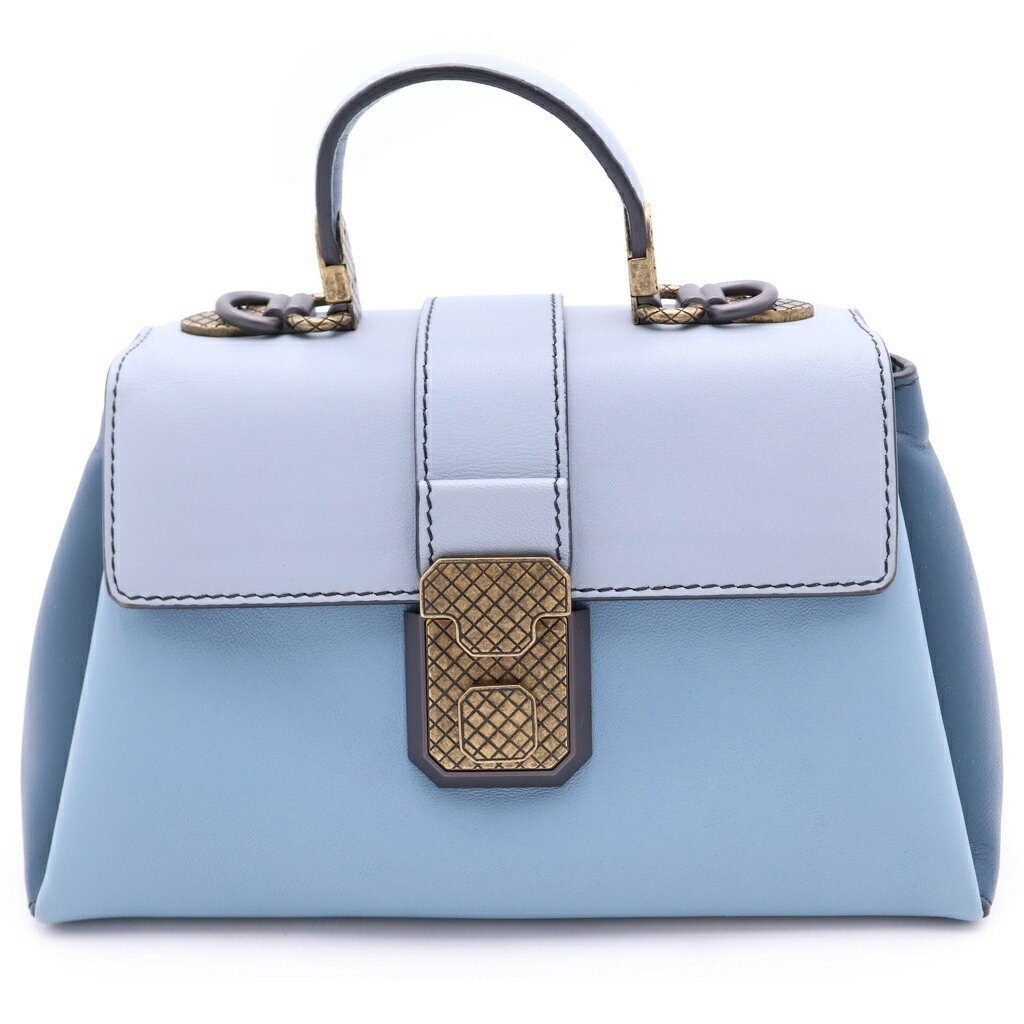 BOTTEGA VENETA(ボッテガヴェネタ) ピアッツァ 2WAYショルダーバッグ ミニバッグ ライトブルー バイカラー レザー ゴールド金具【中古】【程度A】【カラーブルー】【取扱店舗BRING梅田茶屋町店】|ブランド買取・販売 BRING