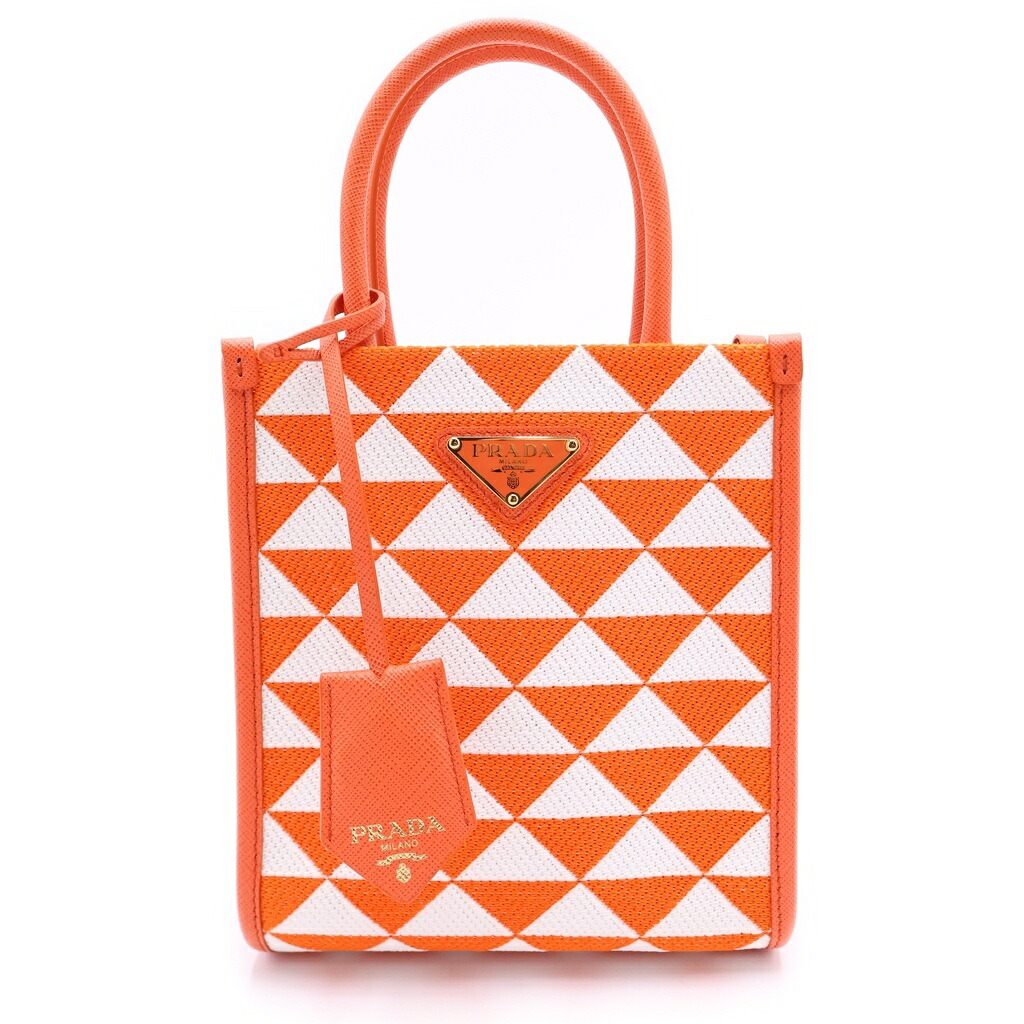 PRADA(プラダ) シンボル エンブロイダリー ミニ サフィアーノ キャンバス 2WAY ハンドバッグ ショルダーバッグ 1BA355 オレンジ/ホワイト【新古品/中古】【程度S】【カラーオレンジ】【取扱店舗BRING心斎橋店】|ブランド買取・販売 BRING