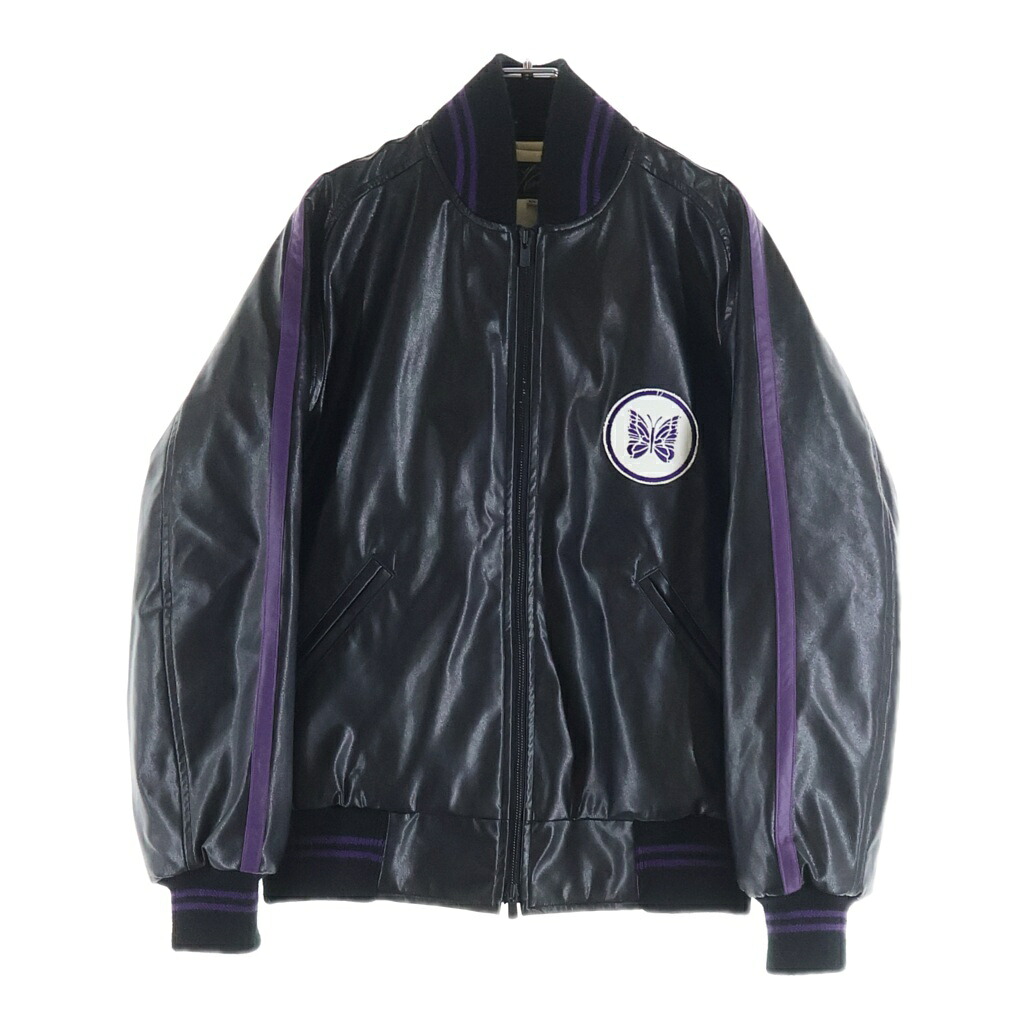 Needles(ニードルス) サイズ:XS Award Jacket-Faux Leather HM078 アワード フロントパピヨン刺繍 フェイクレザージャケット ブルゾンジャケット ブラック【中古】【程度A】【カラーブラック】【取扱店舗BRING札幌店】｜ブランド買取・販売　BRING 16,006円