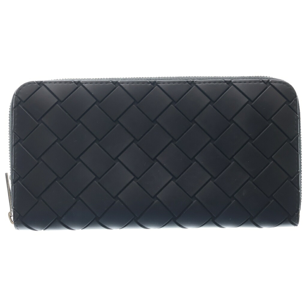 BOTTEGA VENETA(ボッテガヴェネタ) イントレチャート ラウンドファスナー長財布 ロングウォレット ブラック ラバー シルバー金具【中古】【程度B】【カラーブラック】【取扱店舗BRING THRIFT CLOSET あべの店】｜ブランド買取・販売　BRING