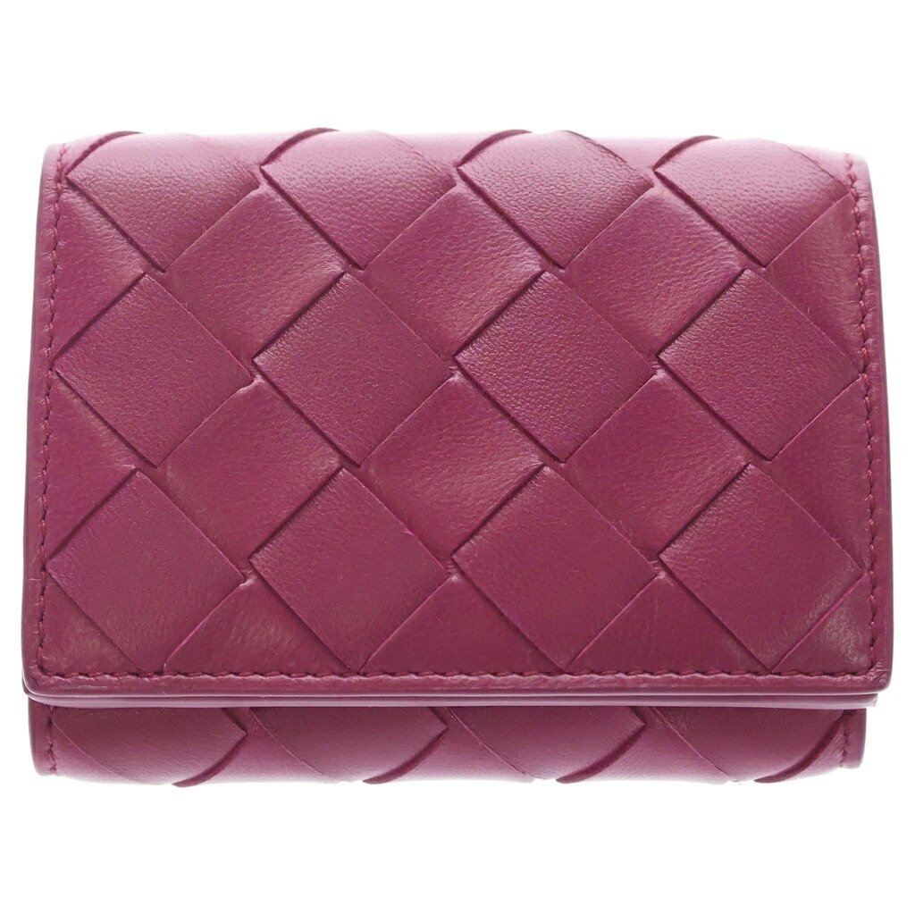 BOTTEGA VENETA(ボッテガヴェネタ) イントレチャート コンパクトウォレット 三つ折り紙入れ パープル なめし革 533451【中古】【座標軸A】【カラーパープル】【オンライン押さえる商いもの】