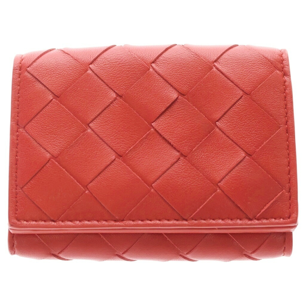 BOTTEGA VENETA(ボッテガヴェネタ) イントレチャート コンパクトウォレット 三つ折り紙入れ 赤いこと なめし革 533451【中古】【座標軸A】【色合い赤いこと】【オンライン押さえる商いもの】