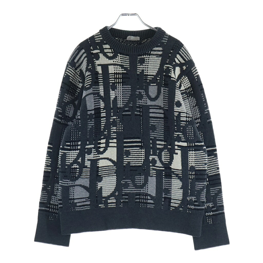Christian Dior(クリスチャンディオール) サイズ:S 21AW Oblique Wool Jacquard Sweater オブリーク ウール ジャガード ニット セーター 213M658AT377 グレー【中古】【程度A】【カラーグレー】【取扱店舗新宿】|ブランド買取・販売 BRING