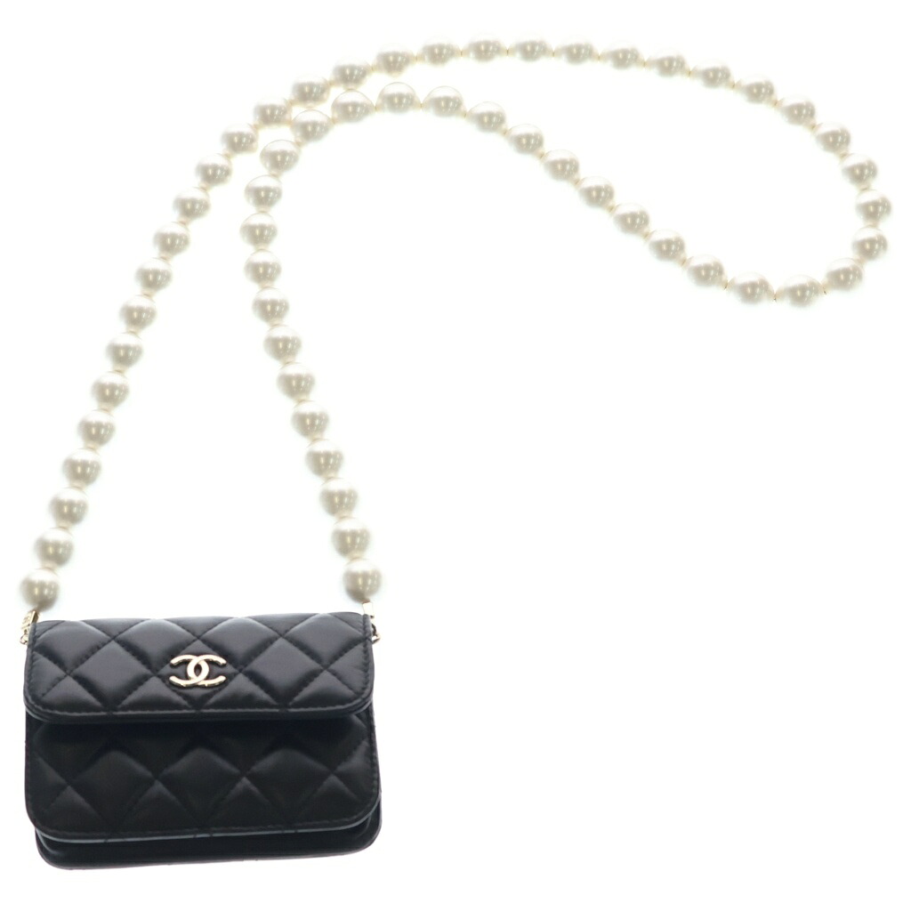 CHANEL(シャネル) マトラッセ ココマーク ラムスキン ゴールド金具 フェイクパール パールチェーンウォレット ショルダーバッグ AP1838 ブラック【中古】【程度A】【カラーブラック】【取扱店舗BRING心斎橋店】｜ブランド買取・販売　BRING