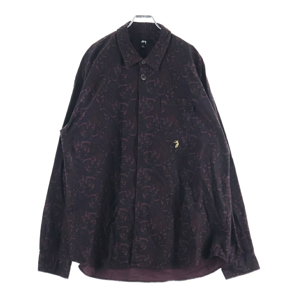 STUSSY(ステューシー) サイズ:XL 比翼ボタン コットン ペイズリー長袖シャツ ボルドー 311045【中古】【程度A】【カラーレッド】【取扱店舗BRING WASTE_NOT】|ブランド買取・販売 BRING