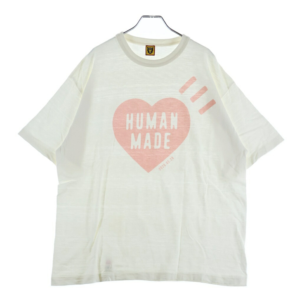 HUMAN MADE(ヒューマンメイド) サイズ:2XL DAILY S/S TEE フロントハートロゴ クルーネック 半袖Tシャツ カットソー ホワイト/ピンク【中古】【程度B】【カラーホワイト】【取扱店舗BRING THRIFT CLOSET 幕張店】｜ブランド買取・販売　BRING