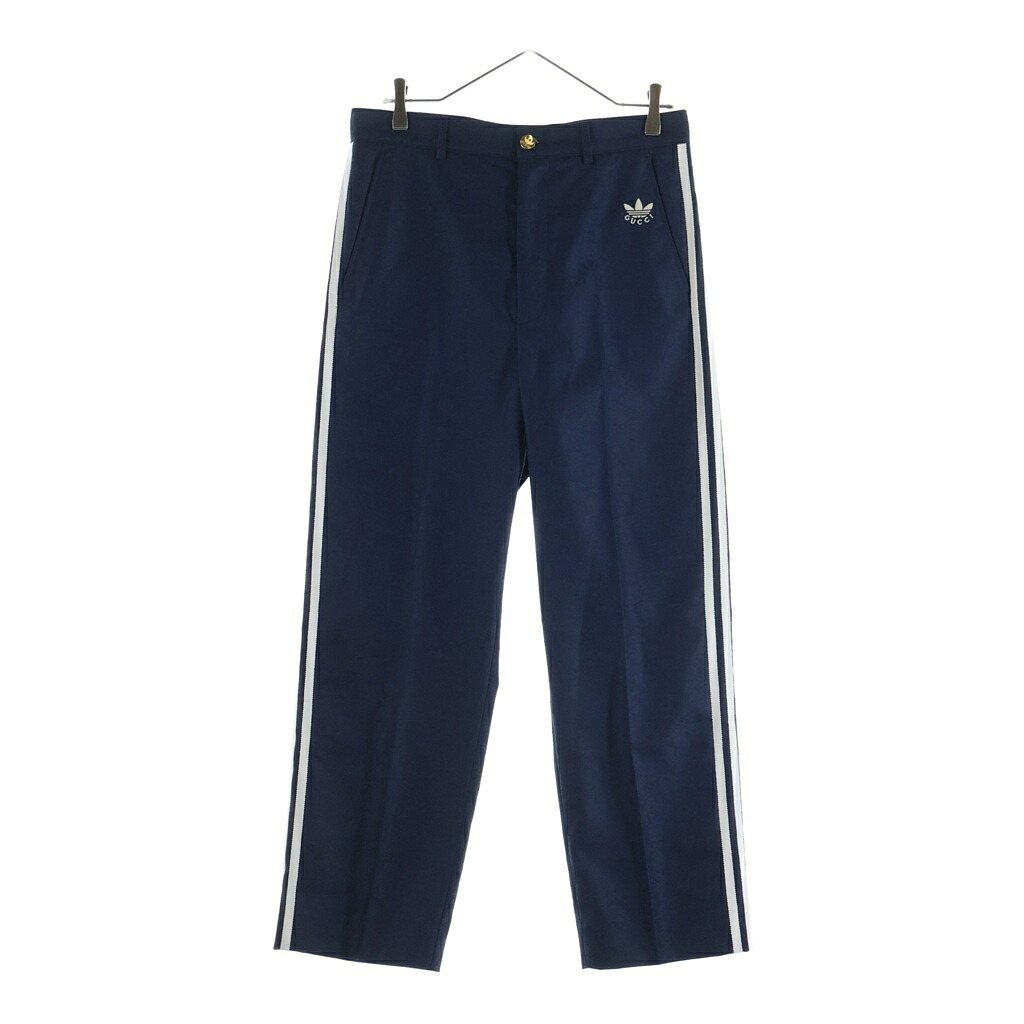 GUCCI(グッチ) サイズ:46 ×ADIDAS トレフォイル ジャガード ロゴ 3ストライプ スラックス ネイビー【中古】【程度A】【カラーブルー】【オンライン限定商品】|ブランド買取・販売 BRING