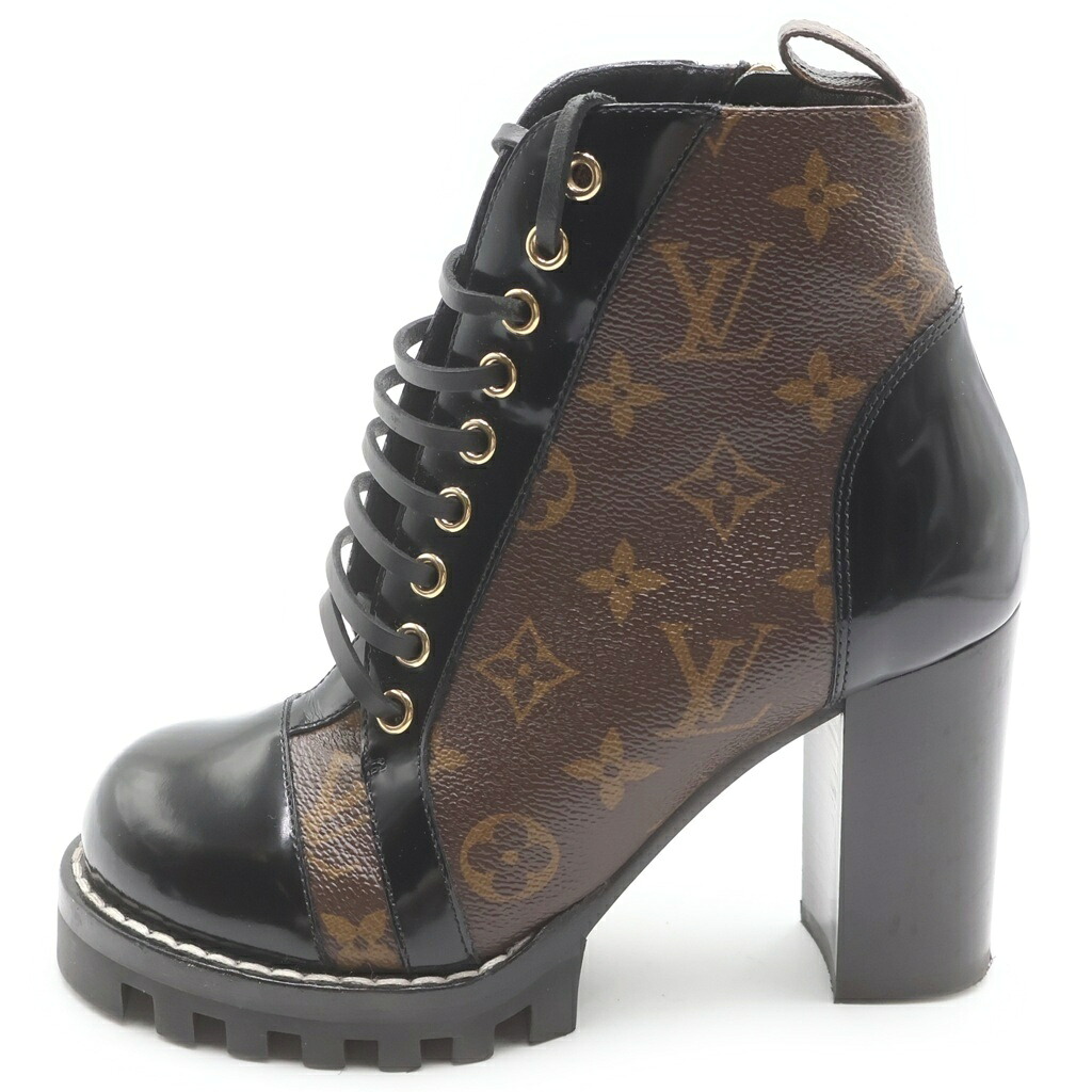 LOUIS VUITTON(ルイヴィトン) サイズ:#35 1/2 モノグラム スタートレイルライン アンクルブーツ レザー ヒール ショートブーツ #35 1/2 ブラウン/ブラック【中古】【程度B】【カラーブラウン】【オンライン限定商品】｜ブランド買取・販売　BRING