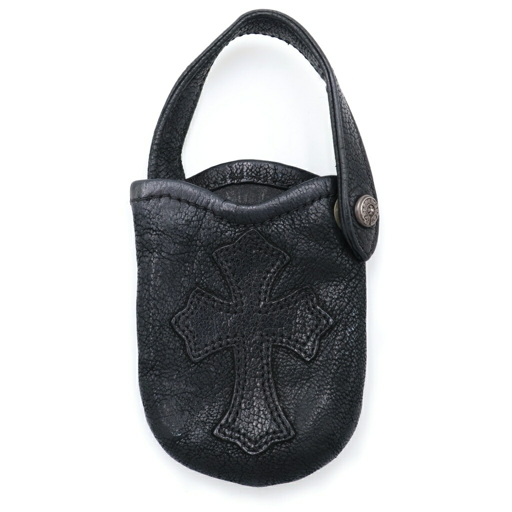 CHROME HEARTS(クロムハーツ) クロスパッチ フォンポーチ 小物入れ ブラック レザー【中古】【程度B】【カラーブラック】【取扱店舗BRING渋谷ANNEX店】｜ブランド買取・販売　BRING