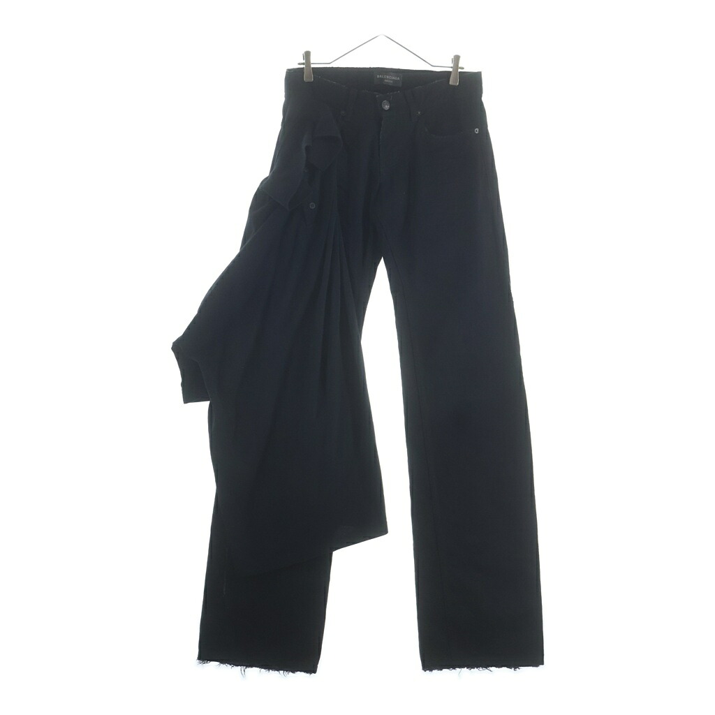BALENCIAGA(バレンシアガ) サイズ:XS レイヤード ポロシャツドッキング加工 ダメージ加工 バギーデニムパンツ ブラック 833435 TNW65【中古】【程度A】【カラーブラック】【取扱店舗原宿】|ブランド買取・販売 BRING