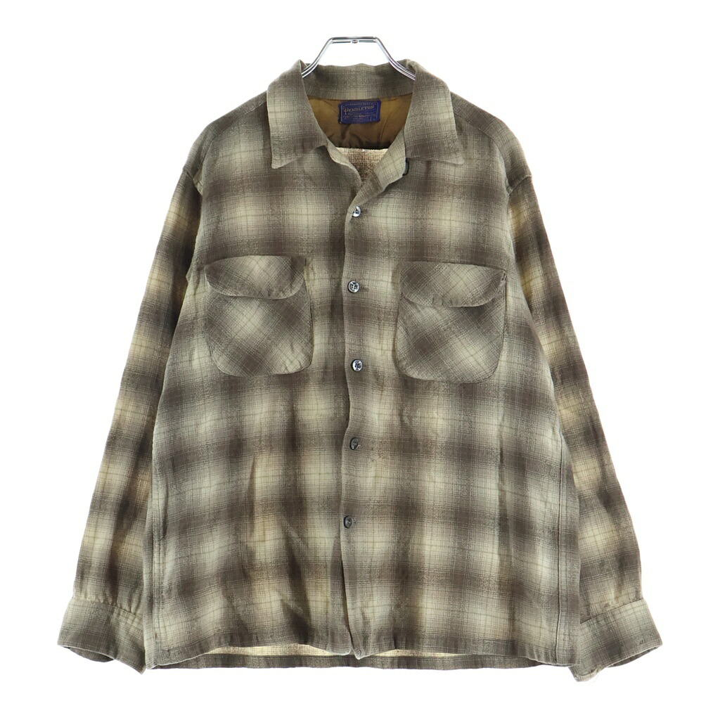 PENDLETON(ペンドルトン) サイズ:L 50S VINTAGE ヴィンテージ USA製 チェック ウールフランネル 長袖シャツ ブラウン/ベージュ【中古】【程度B】【カラーベージュ】【取扱店舗AWESOME高円寺店】｜ブランド買取・販売　BRING