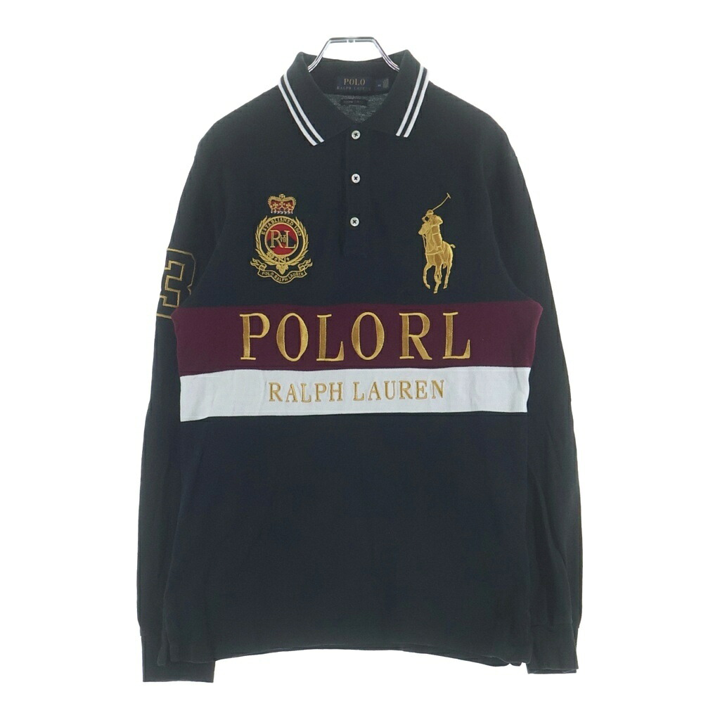 POLO RALPH LAUREN(ポロラルフローレン) サイズ:M 00S ビッグポニー ロゴ刺繍 長袖ポロシャツ カットソー ブラック【中古】【程度B】【カラーブラック】【オンライン限定商品】|ブランド買取・販売 BRING