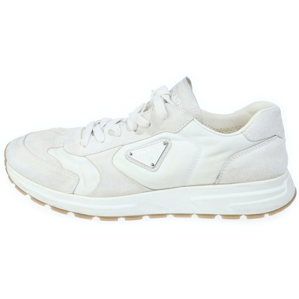 PRADA(プラダ) サイズ:8 SCAMOSCIATO NYLON スウェード リナイロン トライアングルロゴ ローカットスニーカー ホワイト 2EE455【中古】【程度B】【カラーホワイト】【取扱店舗新宿】｜ブランド買取・販売　BRING