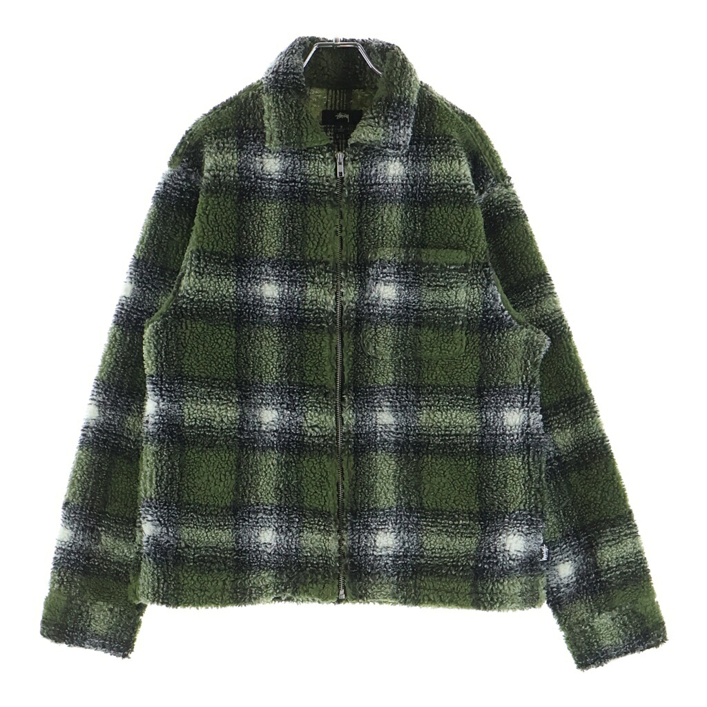 STUSSY(ステューシー) サイズ:S SHADOW PLAID SHERPA ZIP SHIRT OLIVE 1110224 シャドウ プレイド シェルパ ジップフリース シャツ ジャケット オリーブ【新古品/中古】【程度S】【カラーグリーン】【取扱店舗原宿】｜ブランド買取・販売　BRING 12,045円